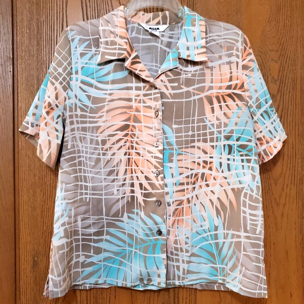 L Vintage 1980s tropical fern shirt 🌿